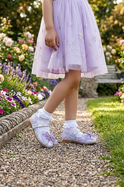 Kiko Kids Zoe Cırtlı Taşlı Fiyonk Kız Bebek / Çocuk Babet Ayakkabı