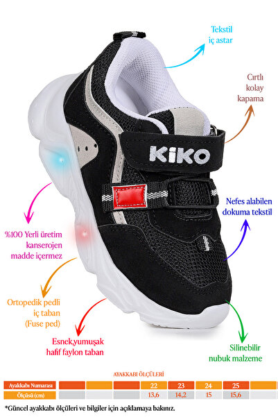 Kiko Kids Denfor Cırtlı Işıklı Faylon Taban Erkek Bebek/Çocuk Spor Ayakkabı