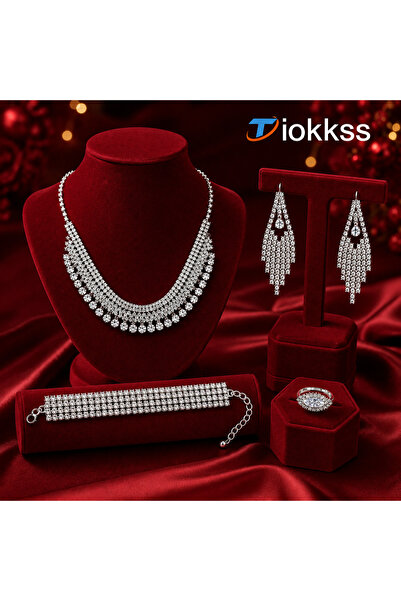 Tiokkss [5PCS Sparkling Rhinestone Jewelry Set] - Necklace, Earrings, Bracele...