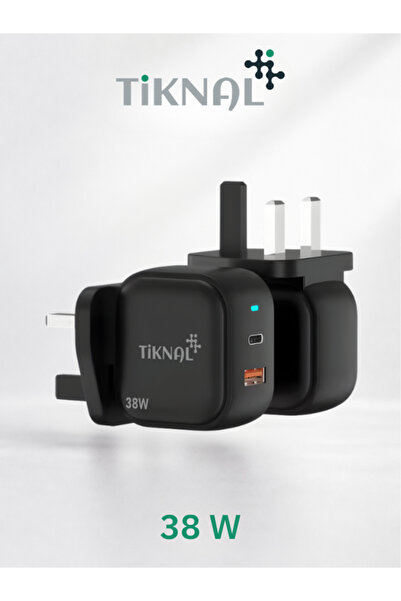 Tiknal شاحن جداري سريع 38W بمنفذي USB-C PD وUSB-A QC 3.0، شحن آمن لجهازين، قا...