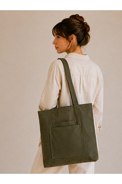 dekado Women's Khaki Zippered Hand and Shoulder Bag Fabric Tote Bag Special T...