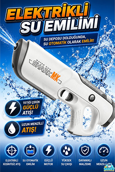 SHARKY Oyuncak Şarjlı Elektrikli Tam Otomatik Büyük Su Silahı 40 Cm - 500 ml ...