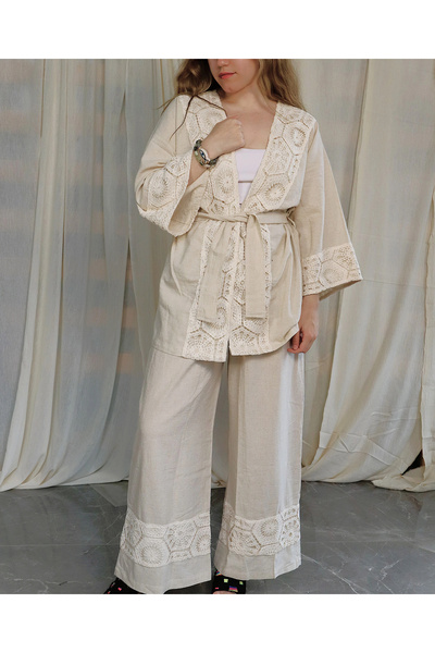 Su Koleksiyon Kutay Linen Kimono & Pants Set