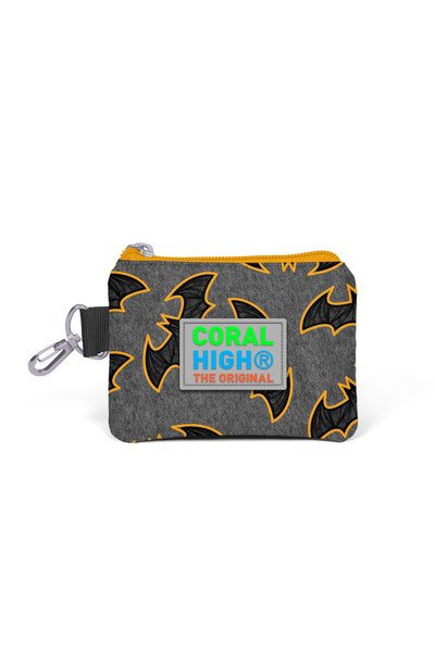 Coral High Kids Dark Gray Mustard Bat Patterned Coin Purse 21821
