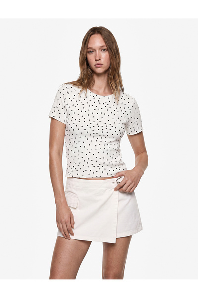 Koton Short Sleeve Crew Neck Polka Dot T-Shirt