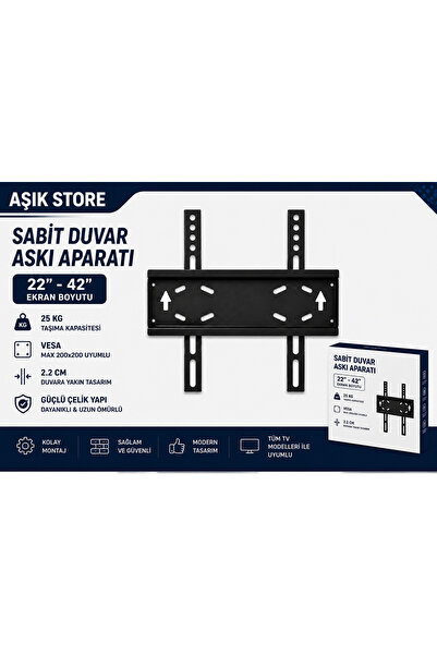 AŞIK STORE Sabit TV Askı Aparatı 22-42 İnç Universal TV Duvar Askısı VESA 200...