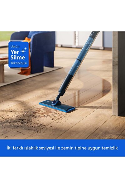 Philips OneUp Elektrikli Mop Kablosuz Zemin Temizleyici Temiz ve Kirli Su Ayıran 360 Derece Başlıklı Pratik Temizlik