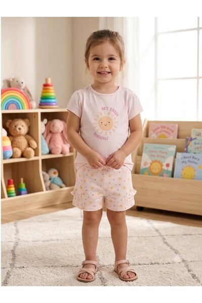 Victor and Jane Infant Girls’ 2-Piece Set – Sunshine Slogan Top & Floral Ruff...