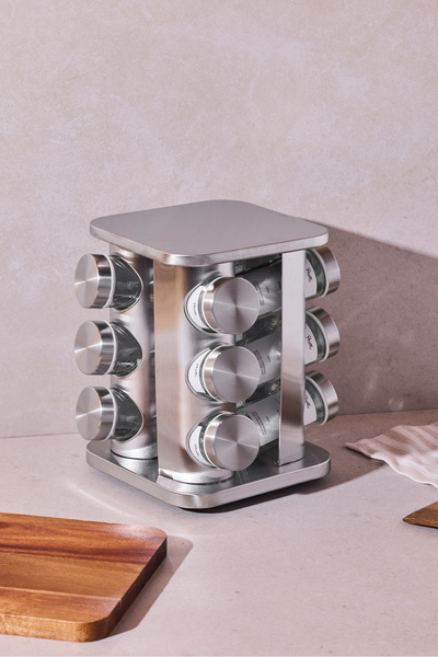 Perotti Metal Döner Standlı Kare Cam Metal Kapaklı Casa Inox 12`li Standlı Ba...