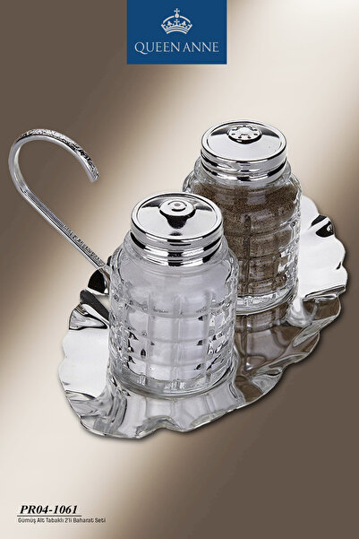 QUEEN ANNE İngiliz Gümüşü Alt Tabaklı 2li Cam Baharat Seti 18*13 cm PR04-1061