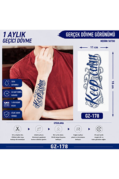 medink tattoo 1 Ay Kalıcı Sonradan Kararan 11X 18 cm Yazılı model geçici dövm...