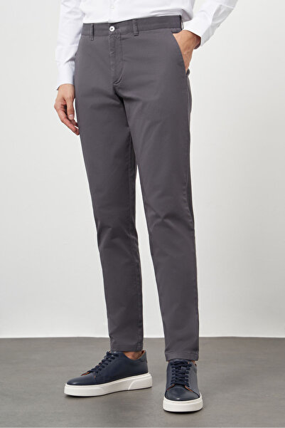 Morven Pantaloni chino slim din bumbac antracit pentru bărbați