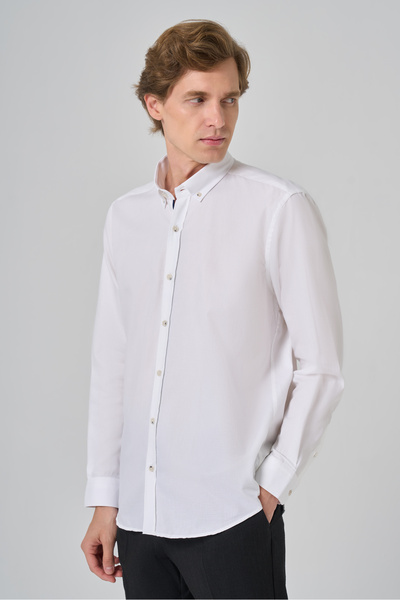 Morven Men's White Cotton Regular Fit Button-Down Collar Shirt