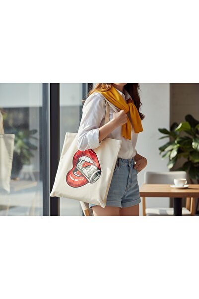 MAHZEN VI Lip and Money Printed Cloth Bag