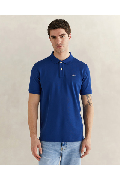 Gant Erkek Mavi Regular Fit Logolu Polo Yaka T-Shirt