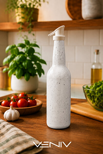 VENİV Decorative Marble Patterned Leak-Proof Glass Oil Bottle 330 ml