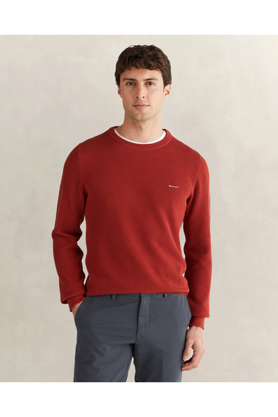 Gant Erkek Kırmızı Regular Fit Bisiklet Yaka Triko
