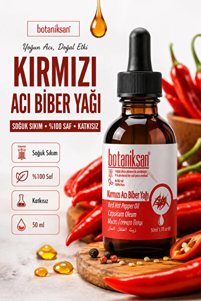 botaniksan Kırmızı Acı Biber Yağı 50ml Soğuk Sıkım, Saf, Doğal, Katkısız