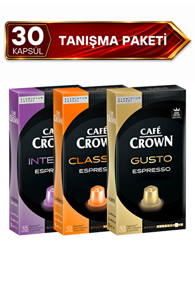 Cafe Crown Kapsül Kahve Tanışma Paketi 30'lu (Nespresso Uyumlu Alüminyum Kaps...