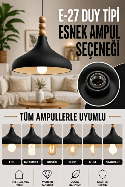 Luna Lighting Verona Siyah Renk Rustik Tekli Avize Sarkıt Salon Mutfak Oturma Odası Lamba