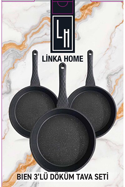 LinkaHome 3'lü Döküm Yanmaz Yapışmaz Granit Tava Seti 20 Cm 24 Cm 28 Cm