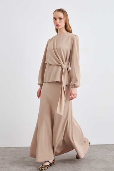 VAVİNOR Roza Skirt Blouse Set - Beige