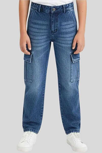 Generic Brand Kargo džep Paket baget modela farmerki - Indigo - 10-11 godina