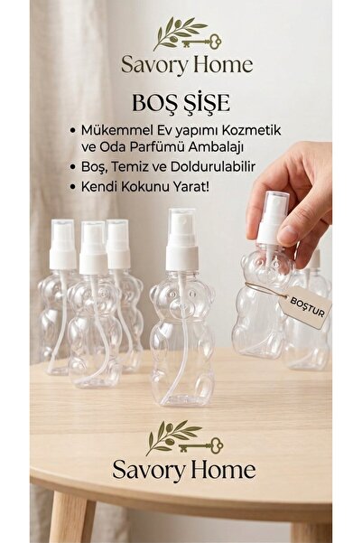 SAVORYHOME Ayıcık Figürlü Şeffaf Boş Sprey Şişesi 75 ml - Seyahat Tipi Kolony...