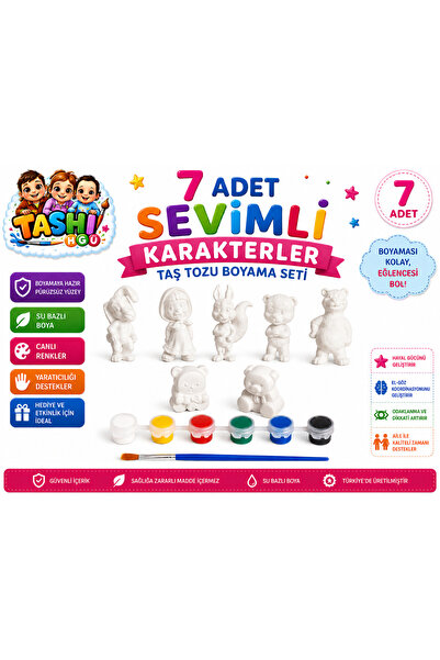 TASHI ART TASHI Maşa İle Koca Ayı Figürlü 7’li Taş Boyama Çocuk Gelişimi Çocu...