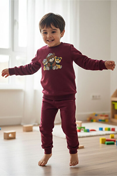 TOFİSA Set de pijamale pentru copii, cu două fire, cu imprimeu burgundy, pent...