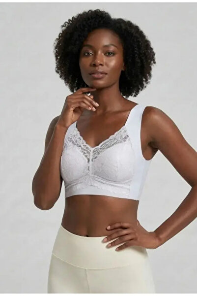 SWEETKORSE Kadın Comfy Sütyen Destek Cepli Pedli Esnek Bralet Balensiz Dikişsiz Dantel Detaylı Büstiyer
