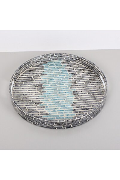 Mylamp PURE SEDEF 40 x4,5cm. Black/Blue Sedefli Mozaik Tepsi