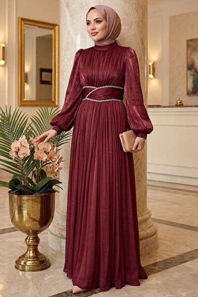 N.S NEVA STYLE فستان سهرة بتفاصيل درابيه باللون العنابي 54041BR