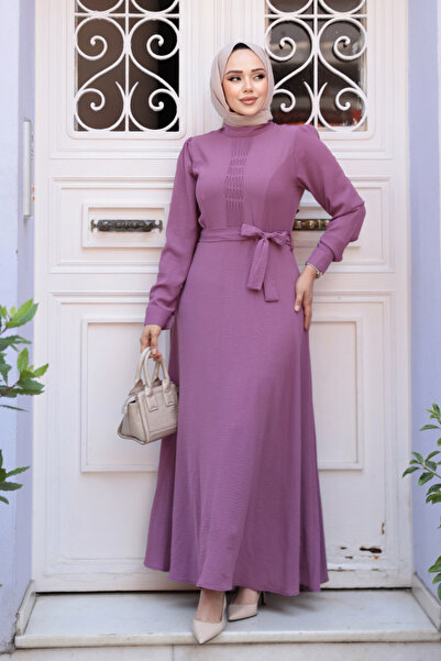 Neva Style Φόρεμα με ζώνη Dusty Rose Hijab 6621GK