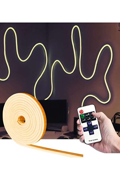 burul 5 Metre Amber Esnek Neon Led Şerit Dimmer Kumandalı Dekoratif Aydınlatm...