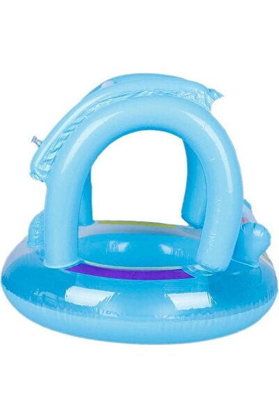 BBYTOYS Yuvarlak Gölgelikli Oyuncaklı Bebek Simidi – Oturaklı Bebek Deniz ve Havuz Simidi