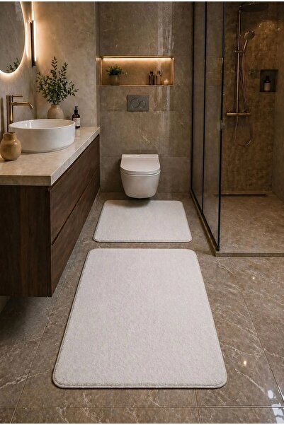 naya home 2'li Peluş Banyo Paspası Halı Klozet Takımı Beyaz Kaymaz Taban (60x...