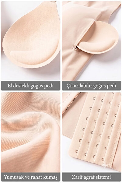 SWEETKORSE Dikişsiz Şekillendirici Bralet Atlet Korse Yuvarlak Yaka Çıkarılabilir Pedli Balenli Dik Duruş Korsesi Posturex