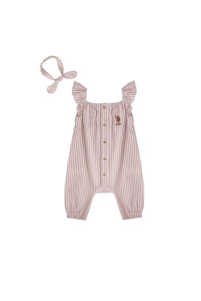 U.S. Polo Assn. U.S. Polo Assn Licensed Buttoned Cream Baby Girl Romper