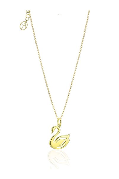 oya silver 24K Altın Kaplama Minimal Tasarım Gümüş Kuğu Kolye [OYOT316]
