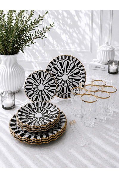 GÜRCÜGLASS Papatya Model 24 Pieces of Tea Pleasure with Spoons