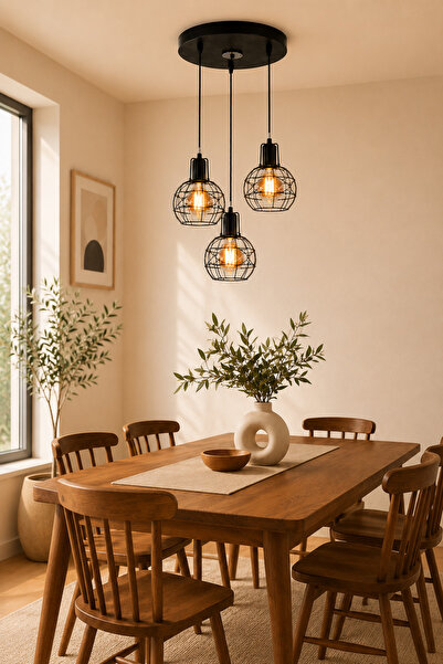 HANGAST 3'lü Modern Siyah Kafes Sarkıt Avize – Endüstriyel Rustik Dekoratif T...