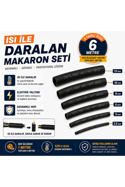 Atx Isıyla Daralan Makaron Kablo Seti - 6 Çeşit Her Biri 1 metre