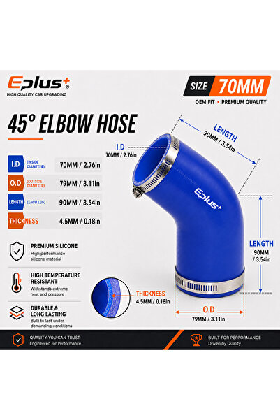 Choice14 70MM EPLUS Blue Silicone Tubing 45 Degrees Hose Coupler Universal Ca...