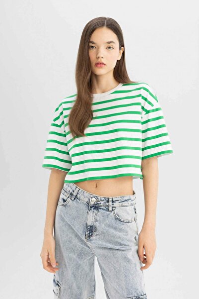 DeFacto Tricou cu mânecă scurtă cu dungi Coool Crop 100% bumbac A9046AX23SM