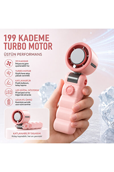 TARÇIN Y19S Taşınabilir Turbo Fan 199 Kademe Dijital Ekranlı Şarjlı El Fanı B...