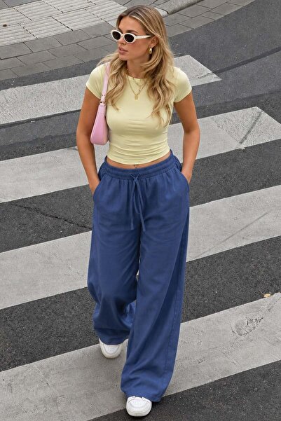 Madmext Indigo široke ženske pantalone MG1982