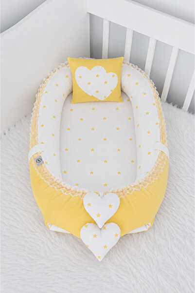 Jaju Baby Sarı Yıldızlı Nest Anne Yanı Bebek Yatağı Bebek Yuvası