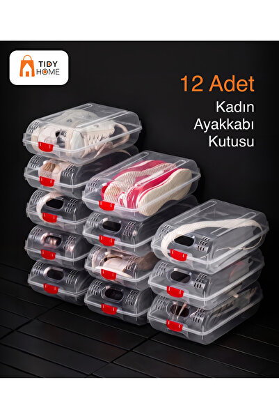 Tidy Home 12 Adet Kadın Ayakkabı Kutusu Şeffaf Ayakkabı Saklama Kutusu - Dola...