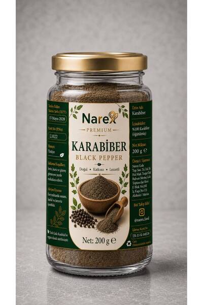 NAREX Karabiber 200 Gr Cam Kavanoz Doğal Taze Öğütülmüş Premium Kalite